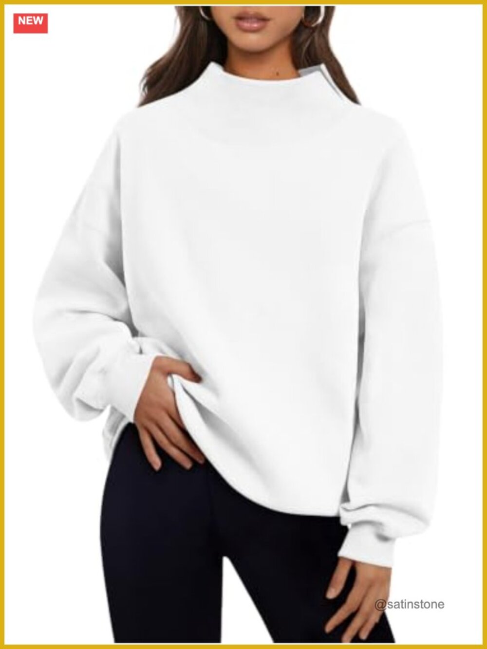 Mock Neck Sweatshirt Oversized Cozy Fleece Pullover